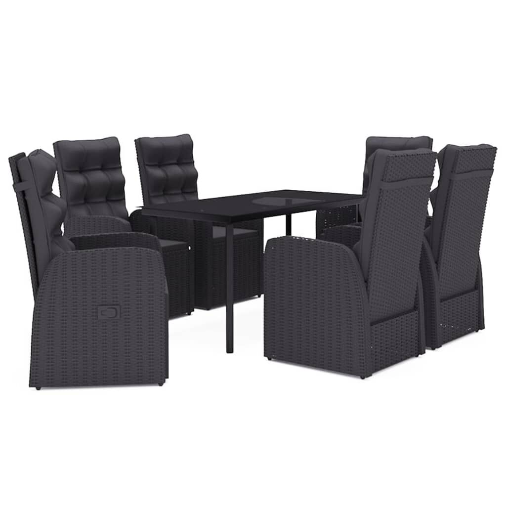 vidaXL 7 Piece Garden Dining Set with Cushions Black