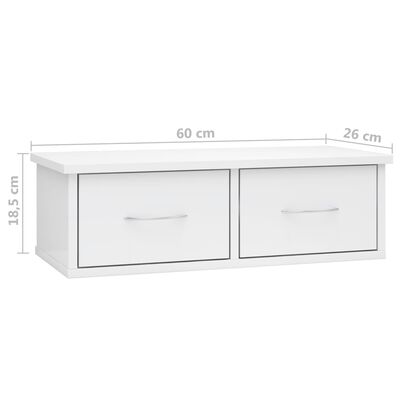 vidaXL Wall-mounted Drawer Shelf High Gloss White 60x26x18.5 cm Engineered Wood, high gloss white vidaXL Wall-mounted Drawer Shelf High Gloss White 60x26x18.5 cm Engineered Wood