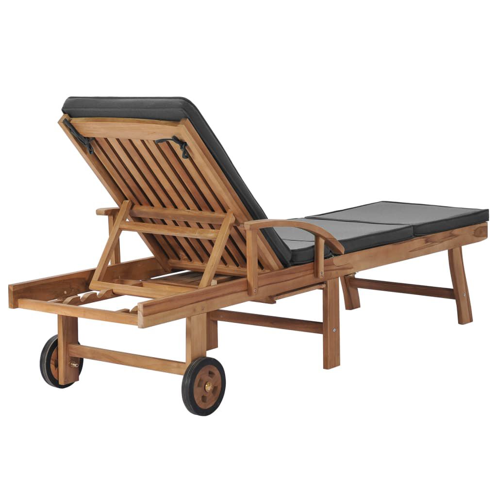 vidaXL Sun Loungers with Cushions 2 pcs Solid Teak Wood Dark Grey