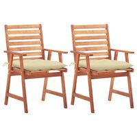 vidaXL Outdoor Dining Chairs 2 pcs with Cushions Solid Acacia Wood, cream vidaXL Outdoor Dining Chairs 2 pcs with Cushions Solid Acacia Wood