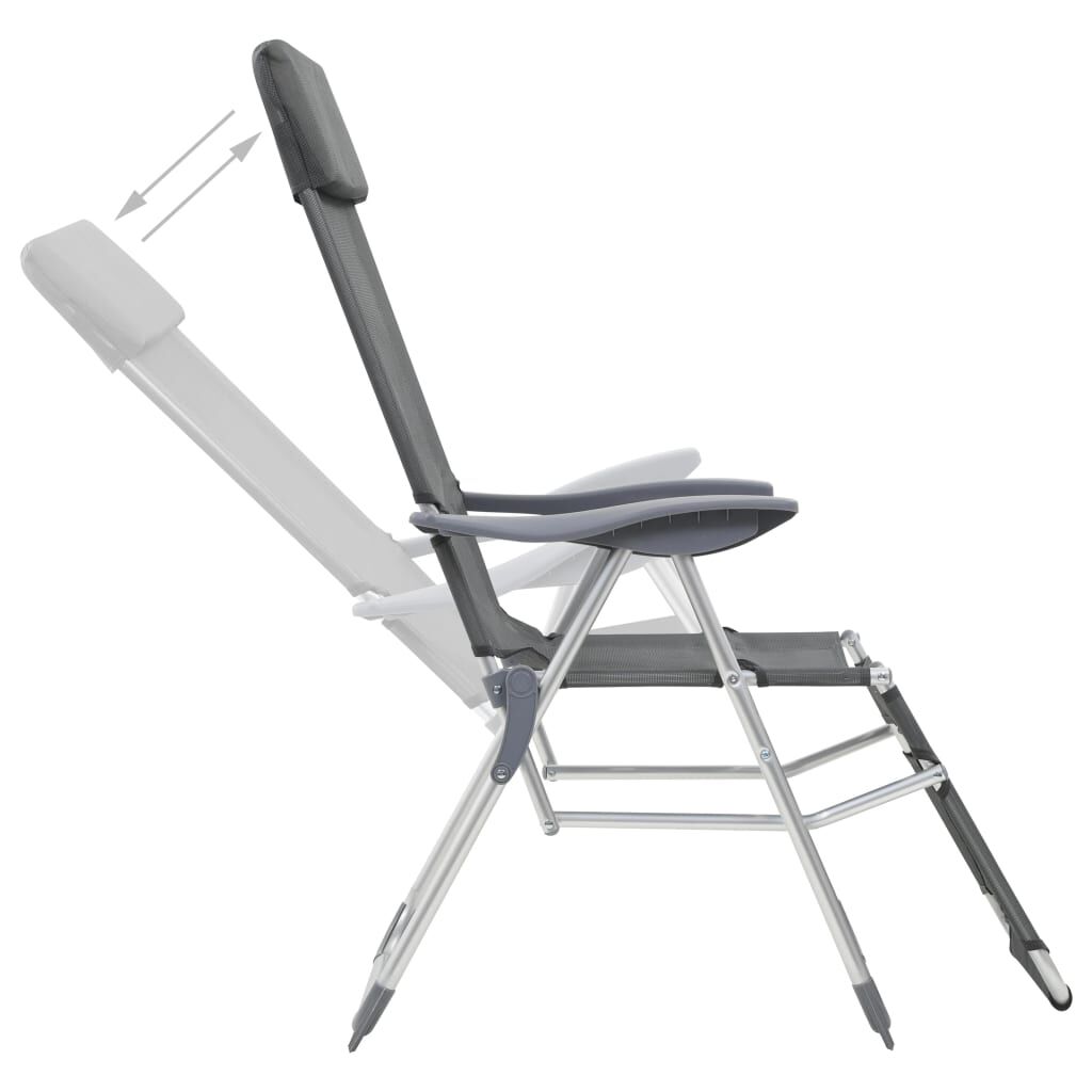 vidaXL Folding Camping Chairs with Footrests 2 pcs Grey Textilene