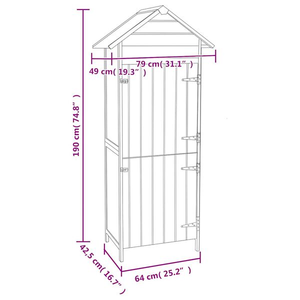 vidaXL Garden Storage Cabinet Brown 42.5x64x190 cm