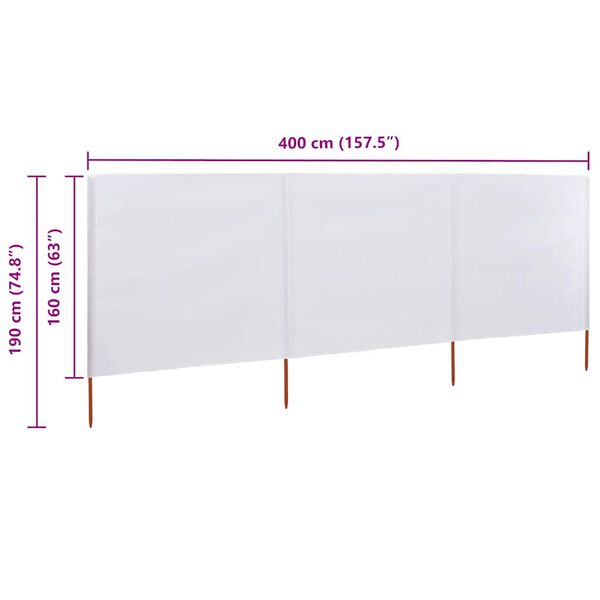 vidaXL 3-panel Wind Screen Fabric 400x160 cm Sand White