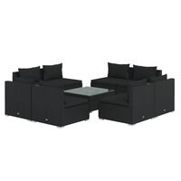 vidaXL 9 Piece Garden Lounge Set with Cushions Poly Rattan Black