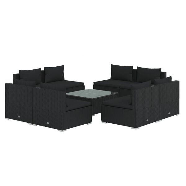 vidaXL 9 Piece Garden Lounge Set with Cushions Poly Rattan Black