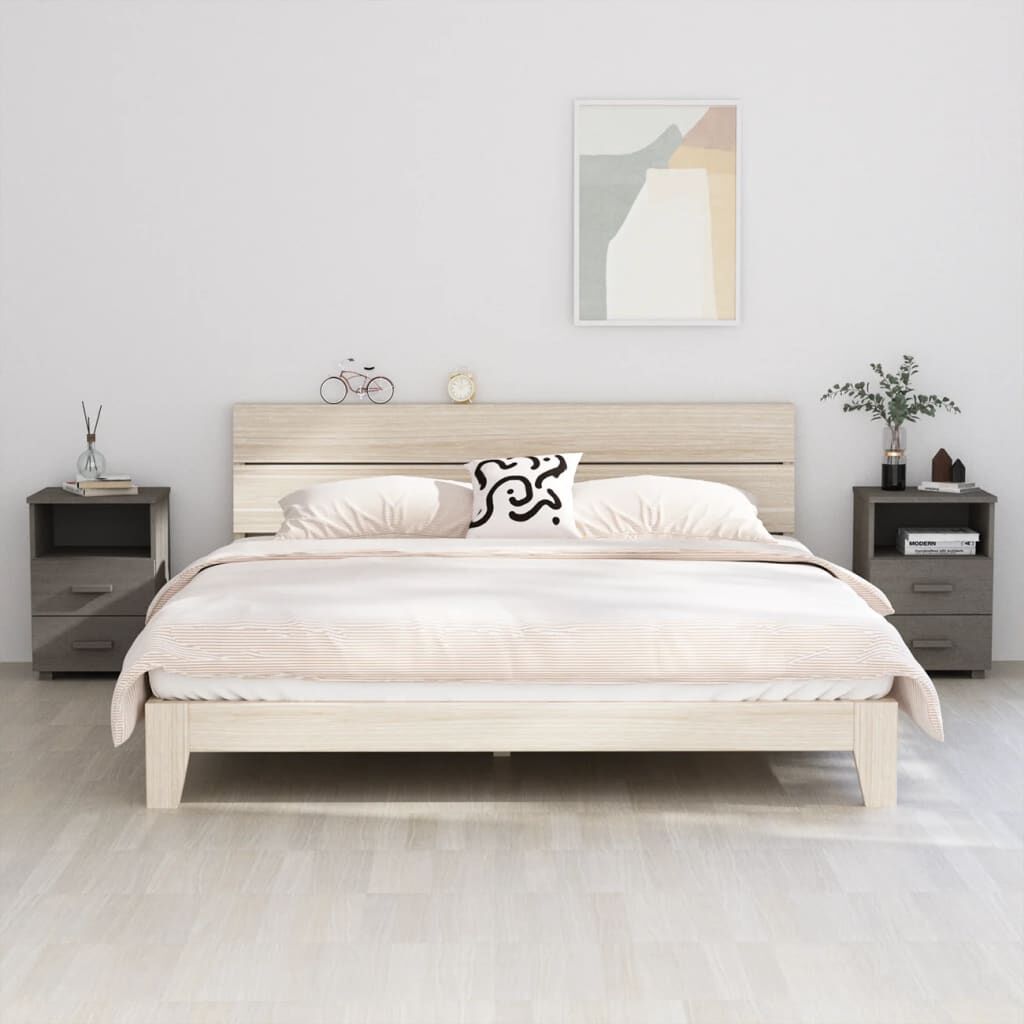 vidaXL Bedside Cabinets HAMAR 2 pcs Light Grey 40x35x62 cm Solid Wood