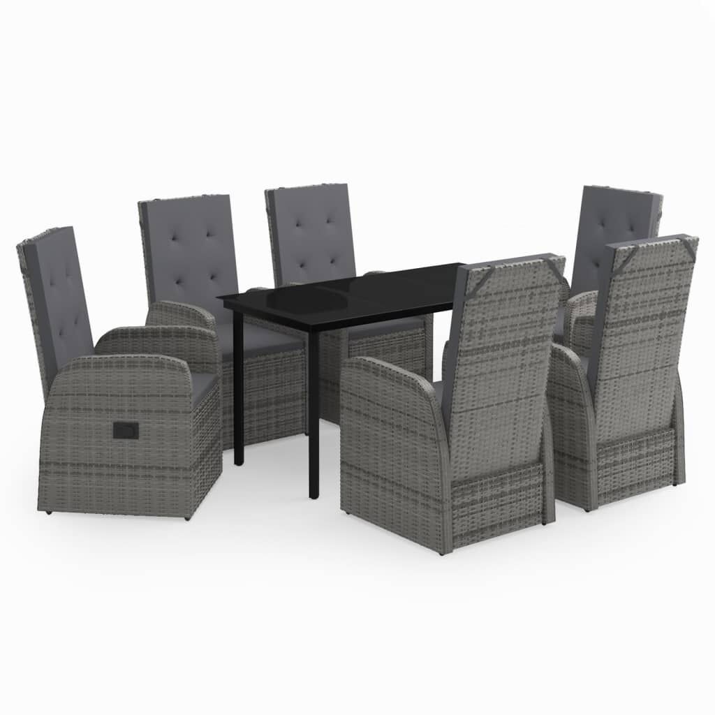 vidaXL 7 Piece Garden Dining Set with Cushions Grey