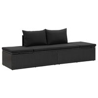 vidaXL Sun Bed with Cushions Poly Rattan Black,  vidaXL Sun Bed with Cushions Poly Rattan Black