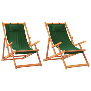 vidaXL Folding Beach Chairs 2 pcs Green Fabric