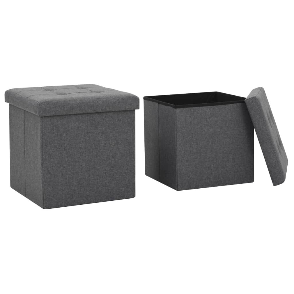 vidaXL Folding Storage Stools 2 pcs Dark Grey Faux Linen