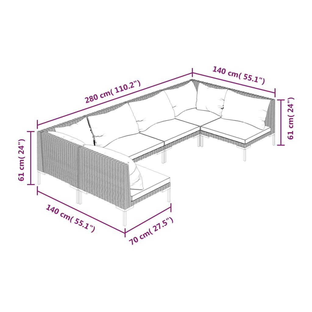 vidaXL 6 Piece Garden Lounge Set with Cushions Poly Rattan Dark Grey