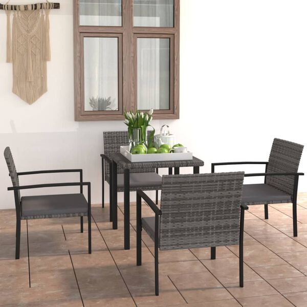 vidaXL 5 Piece Garden Dining Set Poly Rattan Grey
