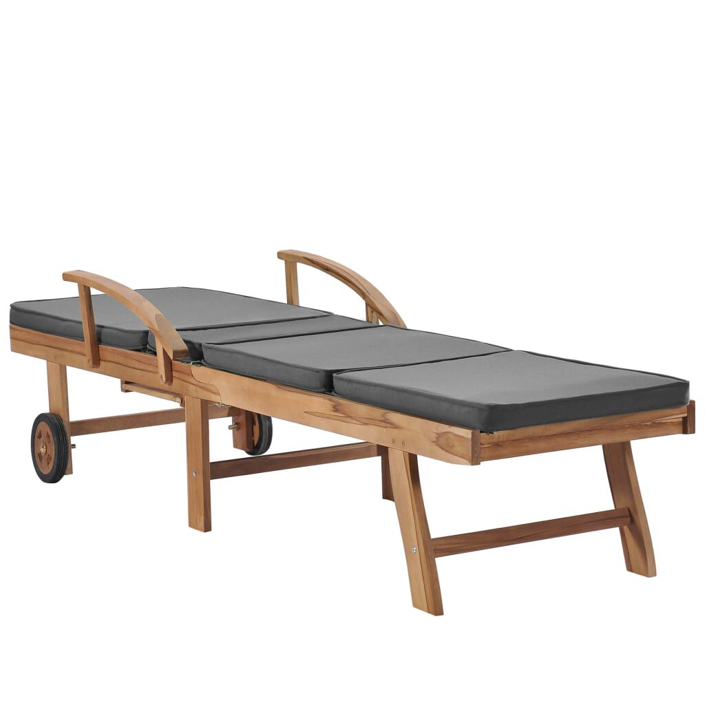 vidaXL Sun Loungers with Cushions 2 pcs Solid Teak Wood Dark Grey