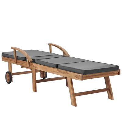 vidaXL Sun Loungers with Cushions 2 pcs Solid Teak Wood Dark Grey, dark grey vidaXL Sun Loungers with Cushions 2 pcs Solid Teak Wood Dark Grey