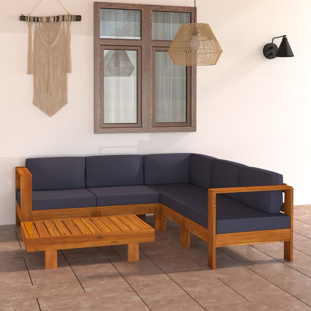 vidaXL 6 Piece Garden Lounge Set with Dark Grey Cushions Acacia Wood