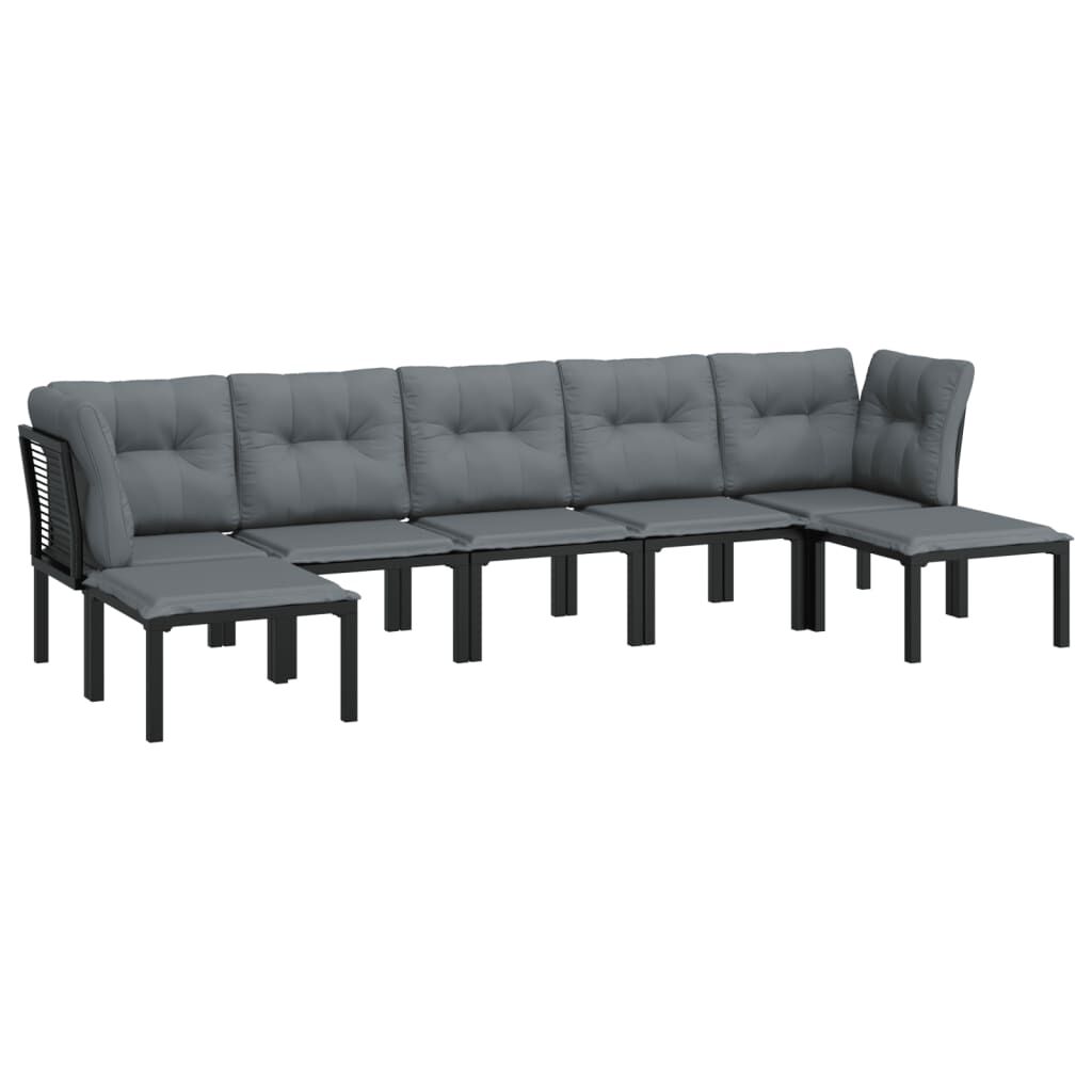 vidaXL 7 Piece Garden Lounge Set Black and Grey Poly Rattan