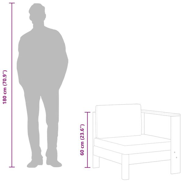 vidaXL Middle Sofa with 1 Armrest Dark Grey Solid Acacia Wood