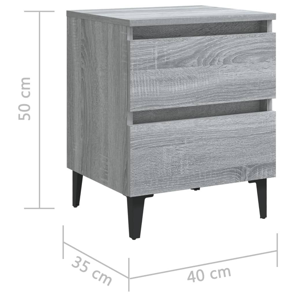 vidaXL Bed Cabinets with Metal Legs 2 pcs Grey Sonoma 40x35x50 cm