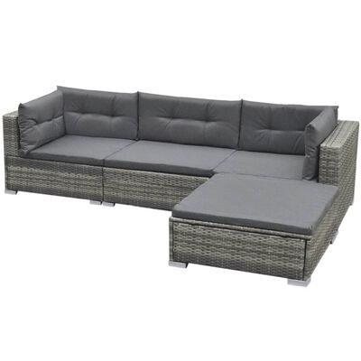 vidaXL 5 Piece Garden Lounge Set with Cushions Poly Rattan Grey, grey vidaXL 5 Piece Garden Lounge Set with Cushions Poly Rattan Grey