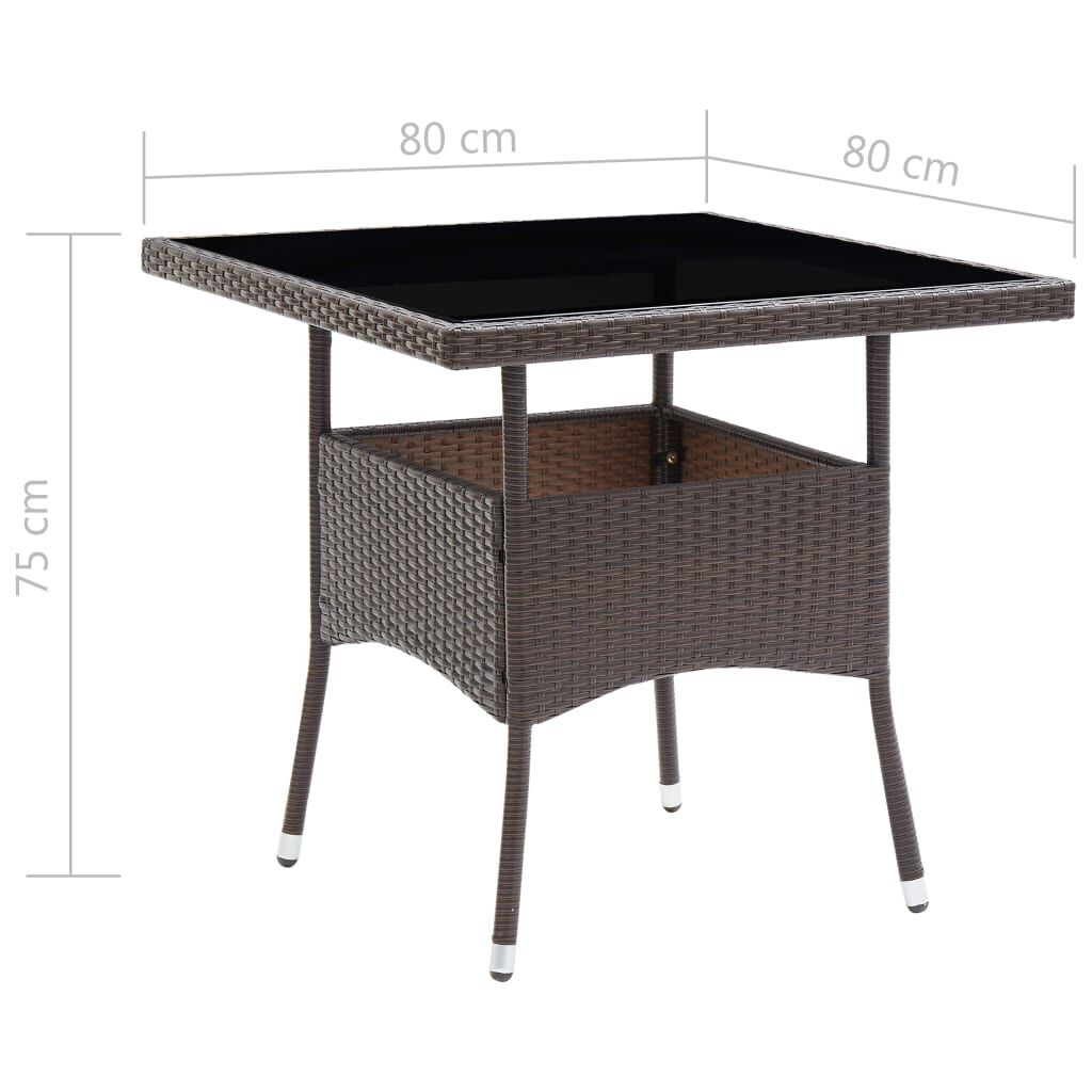 vidaXL 3 Piece Garden Dining Set Brown Poly Rattan and Glass