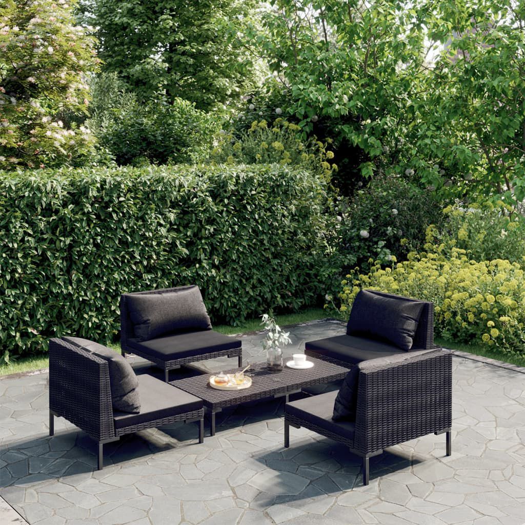 vidaXL 5 Piece Garden Lounge Set with Cushions Poly Rattan Dark Grey