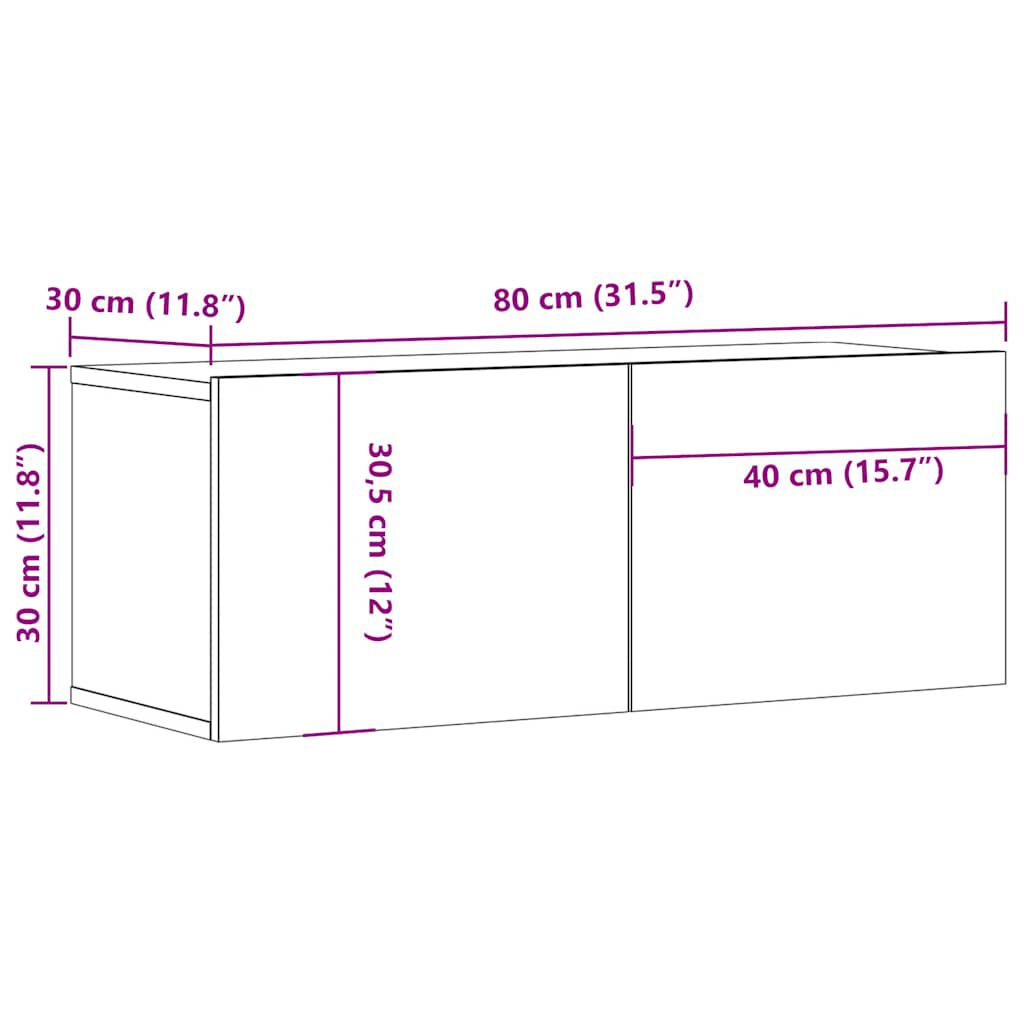 vidaXL TV Cabinets 2 pcs Black 80x30x30 cm Engineered Wood
