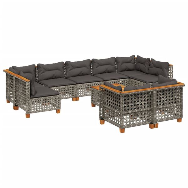 vidaXL 10 Piece Garden Sofa Set with Cushions Grey Poly Rattan