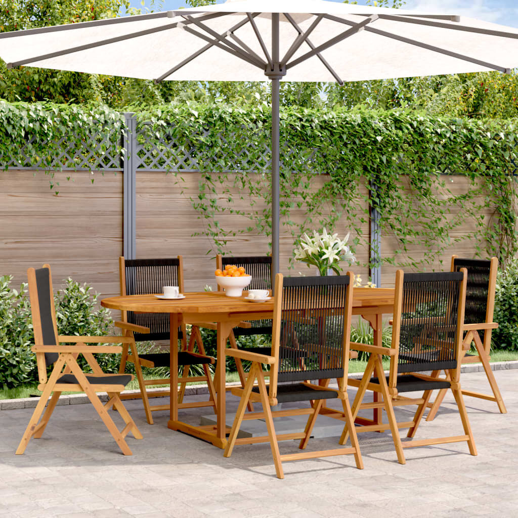 vidaXL 7 Piece Garden Dining Set Black Polypropylene and Solid Wood