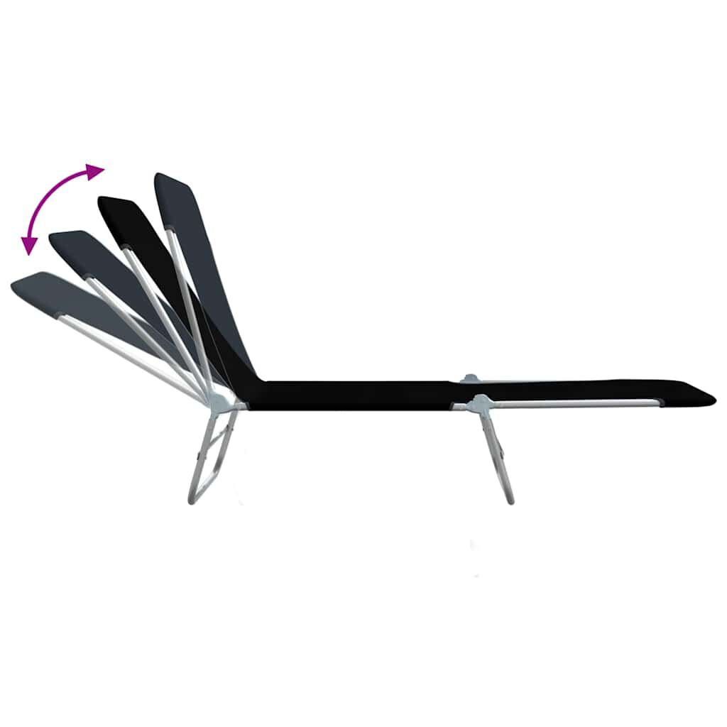 vidaXL Folding Sun Loungers 2 pcs Steel and Fabric Black
