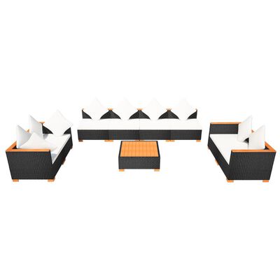 vidaXL 9 Piece Garden Lounge Set with Cushions Poly Rattan Black,  vidaXL 9 Piece Garden Lounge Set with Cushions Poly Rattan Black