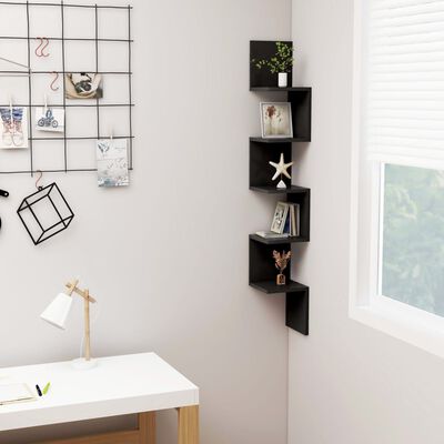 vidaXL Wall Corner Shelf Black 20x20x127.5 cm Engineered Wood, black vidaXL Wall Corner Shelf Black 20x20x127.5 cm Engineered Wood