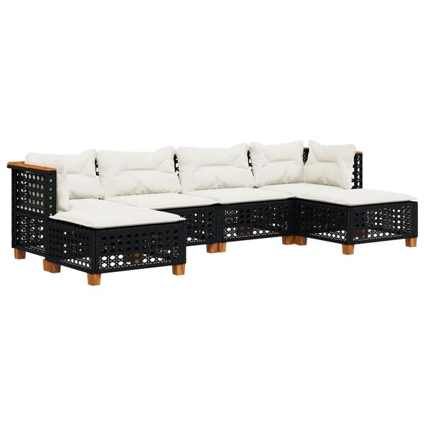 vidaXL 6 Piece Garden Sofa Set with Cushions Black Poly Rattan