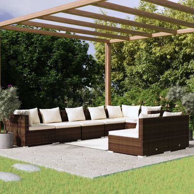 vidaXL 8 Piece Garden Lounge Set with Cushions Brown Poly Rattan