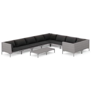 vidaXL 10 Piece Garden Lounge Set with Cushions Poly Rattan Dark Grey