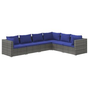 vidaXL 6 Piece Garden Lounge Set with Cushions Poly Rattan Grey