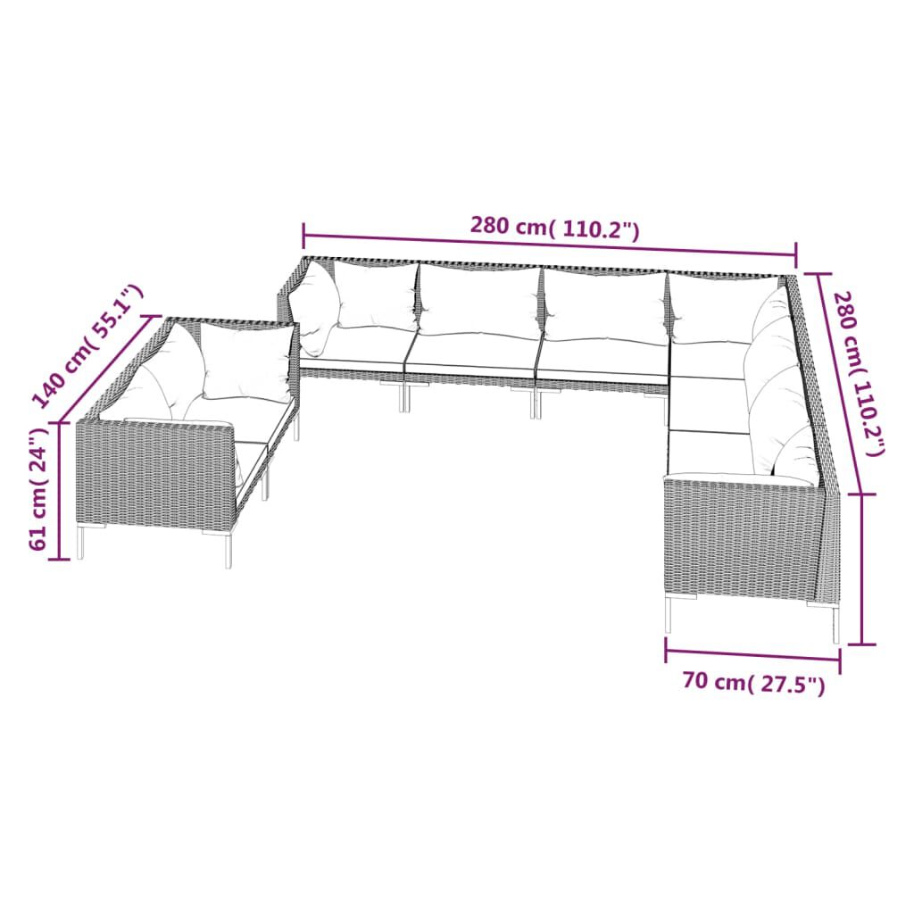 vidaXL 9 Piece Garden Lounge Set with Cushions Poly Rattan Dark Grey