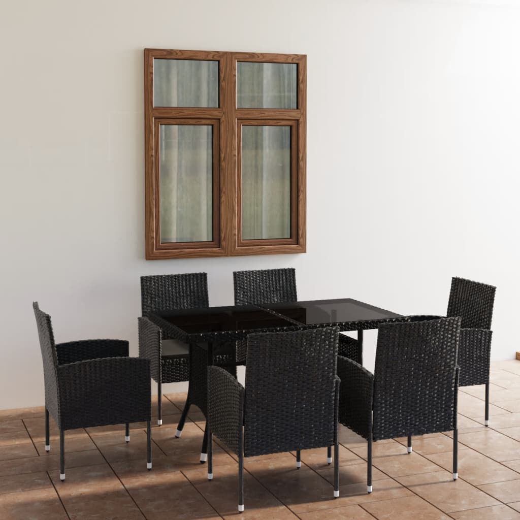 vidaXL 7 Piece Garden Dining Set Poly Rattan Black