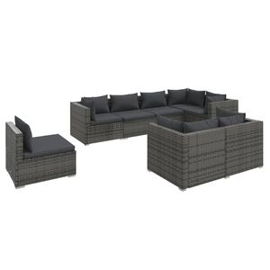 vidaXL 8 Piece Garden Lounge Set with Cushions Poly Rattan Grey
