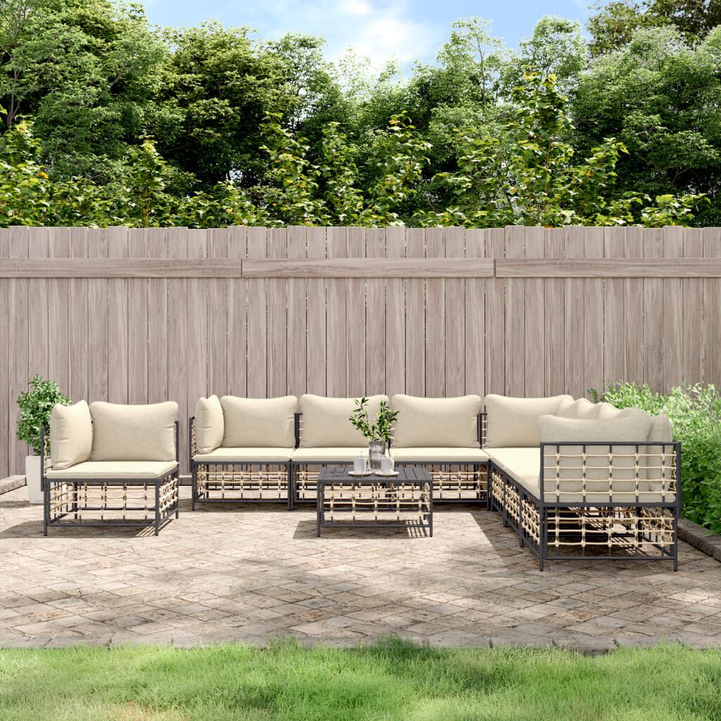 vidaXL 9 Piece Garden Lounge Set with Cushions Anthracite Poly Rattan