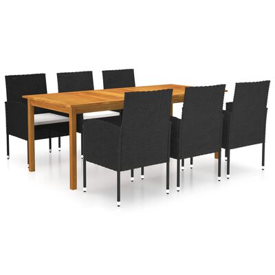 vidaXL 7 Piece Garden Dining Set Black, black and white vidaXL 7 Piece Garden Dining Set Black