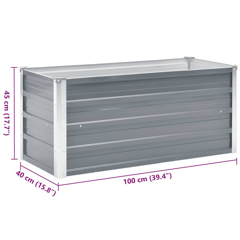 vidaXL Garden Raised Bed Galvanised Steel 100x40x45 cm Grey