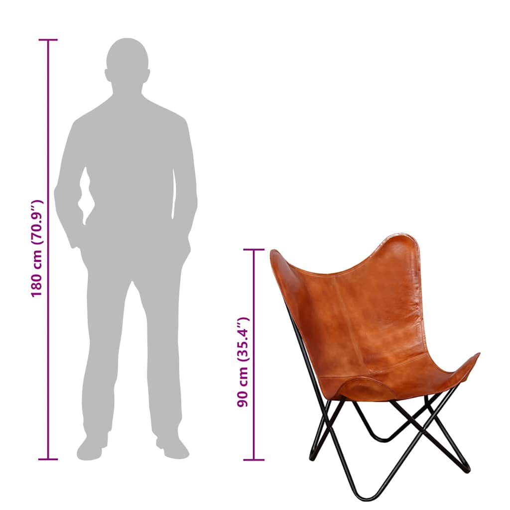vidaXL Butterfly Chair Brown Real Leather