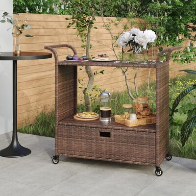 vidaXL Bar Cart with Drawer Brown 100x45x97 cm Poly Rattan, brown vidaXL Bar Cart with Drawer Brown 100x45x97 cm Poly Rattan