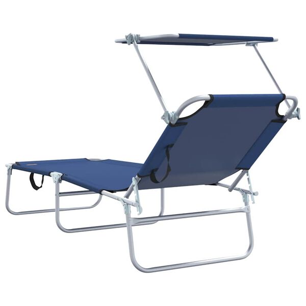 vidaXL Folding Sun Lounger with Canopy Steel and Fabric Blue