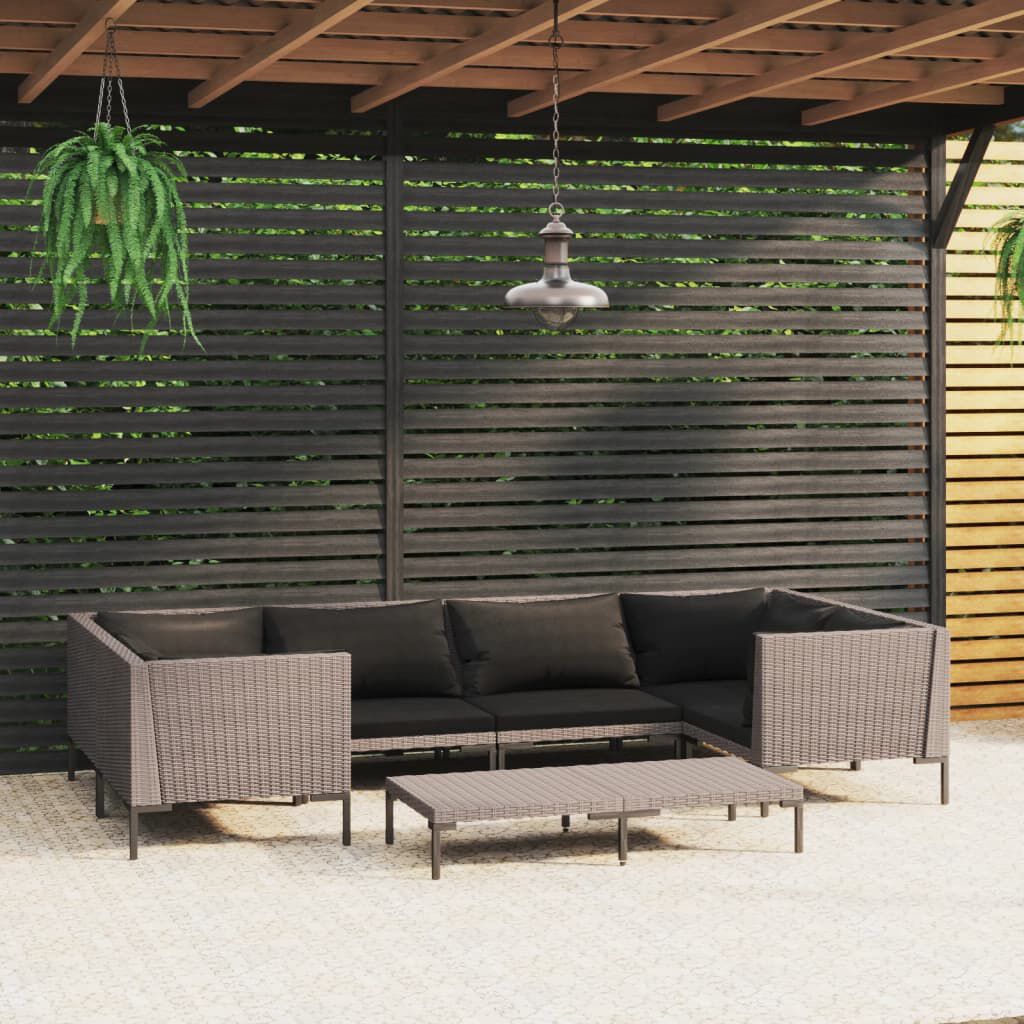 vidaXL 7 Piece Garden Lounge Set with Cushions Poly Rattan Dark Grey