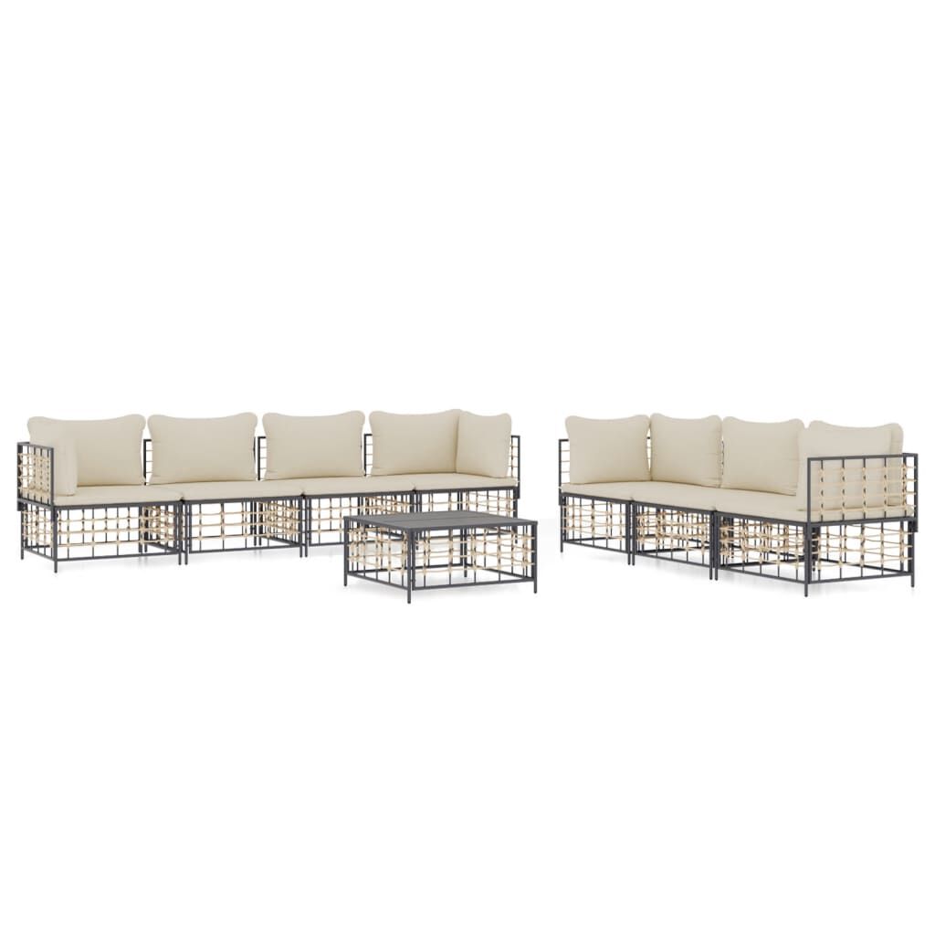 vidaXL 8 Piece Garden Lounge Set with Cushions Anthracite Poly Rattan