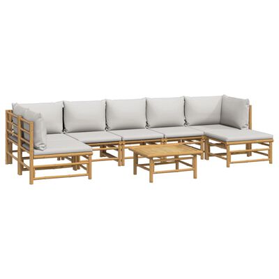 vidaXL 8 Piece Garden Lounge Set with Light Grey Cushions Bamboo,  vidaXL 8 Piece Garden Lounge Set with Light Grey Cushions Bamboo