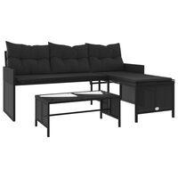 vidaXL Garden Sofa with Table and Cushions L-Shaped Black Poly Rattan, black vidaXL Garden Sofa with Table and Cushions L-Shaped Black Poly Rattan
