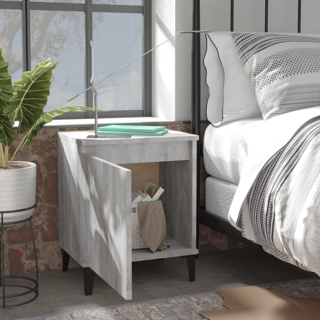 vidaXL Bed Cabinet with Metal Legs Grey Sonoma 40x30x50 cm