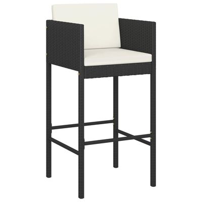 vidaXL 3 Piece Garden Bar Set with Cushions Poly Rattan Black, black vidaXL 3 Piece Garden Bar Set with Cushions Poly Rattan Black